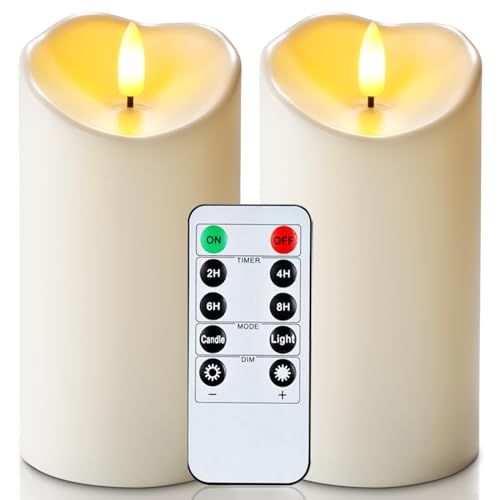 Homemory 6'x3' Outdoor Waterproof Flameless Candles, LED Candles, Battery Operated Candles with Remote and Timers, Electric Fake Plastic Pillar Candles, Ivory White, Set of 2