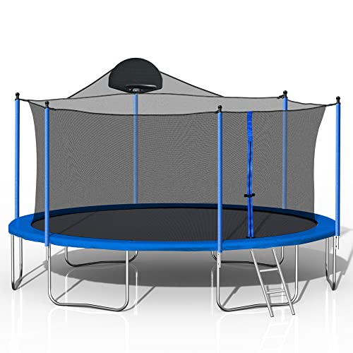 FurGenius 12FT 14FT 15FT 16FT Trampoline, Outdoor Recreational Trampolines for Kids and Adults with Enclosure Net & Ladder, ASTM Approved, 1500 LBS Weight Capacity