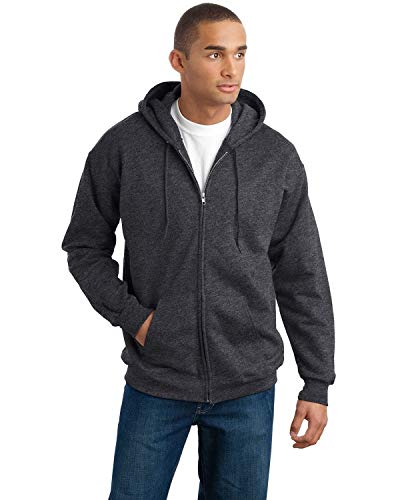Hanes Men's Big and Tall Full Zip Ultimate Heavyweight Hoodie, Charcoal Heather, 3X-Large
