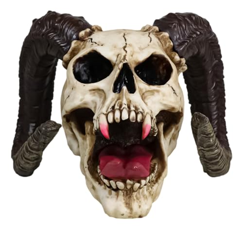 Ebros Large Bizarre Demonic Krampus Ram Horned Skull Sticking Out Tongue Figurine Gothic Ossuary Macabre Halloween Party Centerpiece Skulls Sculpture