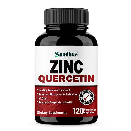 Sandhu's Zinc Quercetin 120 Vegetarian Capsules – Zinc Supplements for Antioxidant Immune Support Zinc for Men and Women – Gluten, Soy, Dairy Free