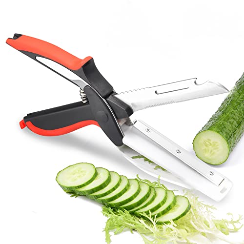 Vegetable Scissors,Food Cutter Choppers Meat Scissors Kitchen Shears,Quick Vegetable Slicer with Cutting Board Knife Kitchen Must Haves Chopping Scissors for Kitchen