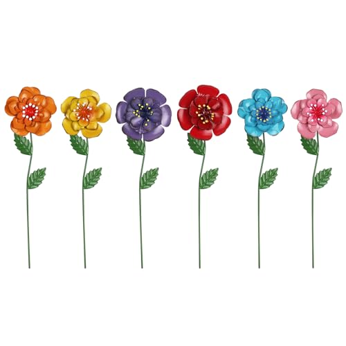 hogardeck Garden Decor for Outside, Set of 6 Metal Flowers Decorative Garden Stakes for Spring Decor, Yard Art Garden Decorations for Outdoor Lawn Porch Pathway Patio (Multi-Color)