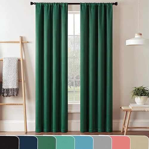 Eclipse Darrell Modern Blackout Thermal Rod Pocket Window Curtains for Bedroom or Living Room (Single Panel), 37 in x 84 in, Emerald