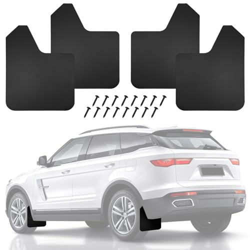 TENGBASE Universal Basic Mud Flaps Set, Splash Guards Vehicle Tire Protector Mudflaps is Compatible with Variety of Body Styles Such as Cars, Pickups, SUVs, Vans, Trucks, Etc Matte Black (4 Packs)