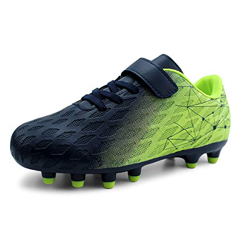 brooman Kids Firm Ground Soccer Cleats Boys Girls Athletic Outdoor Football Shoes(2,Navy Lime)