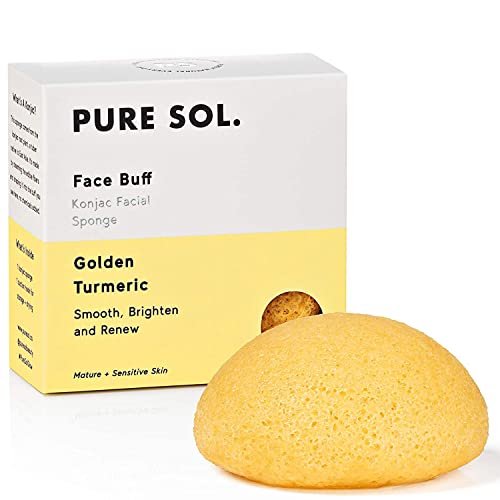 pureSOL Konjac Sponge - Turmeric - Facial Sponge, Natural Sponge, Eco-Friendly - Gentle Exfoliating Sponge, Deep Cleansing, Improved Skin Texture - Konjac Facial Cleansing Sponge