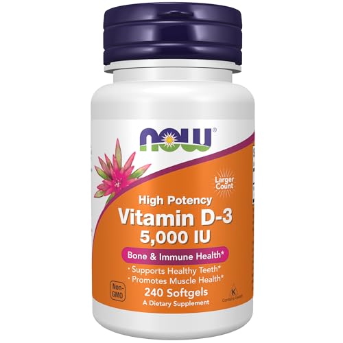NOW Supplements, Vitamin D-3 5,000 IU,High potency, Structural Support*, 240 Softgels