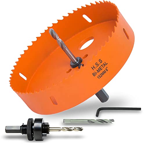 VIKITON 6 Inch Hole Saw with Arbor for Metal Wood and Plastic Cutting, 152mm Bi-Metal Hole Cutter for Different Project with Smooth and Flat Drilling Edge, Fast Chip Removal, Handy Hole Saw Kit Set
