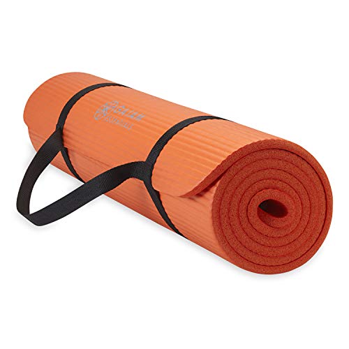 Gaiam Essentials Thick Yoga Mat Fitness & Exercise Mat with Easy-Cinch Carrier Strap, Orange, 72''L X 24''W X 2/5 Inch Thick-10mm