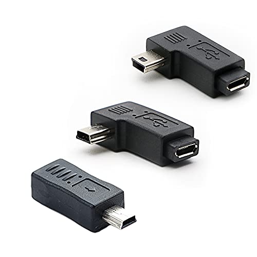 rgzhihuifz Mini USB to Micro USB Adapter, USB 2.0 Adapter Plug, 90 Degree Left and Right Angle Mini USB Male to Micro USB Female Connector Adapter 3-Pack