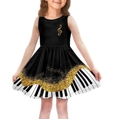 POLERO Musical Note Piano Dress Girls Twirly Casual Party Dress Sleeveless Summer Sundress for School Size 5-6