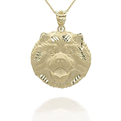 Polished 14K Yellow Gold Chow Chow Dog Puppy Face Animal Charm Pendant Necklace (22')