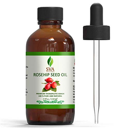 SVA Rosehip Oil 4 oz (118ml) Premium Carrier Oil with Dropper for Face, Skin Care, Body Massage, Hair Care & Lips
