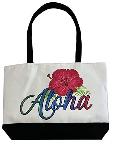 Aloha Designs Large Aloha Beach Bag Tote Shoulder Diaper Gym Hawaii Travel Bag, Pool Bag, Overnight bag, Carry On Bag & Grocery Bag with Aloha Decal