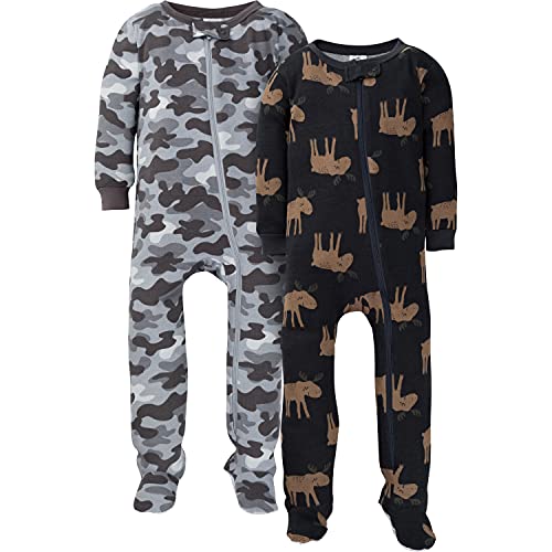 Gerber Baby Boys' 2-Pack Footed Pajamas, Grey Camo, 12 Months