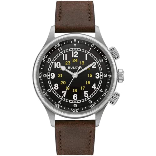 Bulova Men’s Military Heritage A-15 3-Hand Hack Automatic Leather Strap Watch, Chronograph, Luminous Markers, 42mm Style: 96A245