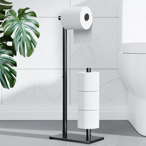 Kitsure Toilet Paper Holder Free Standing - Large Capacity Toilet Paper Roll Holder for 4 Rolls, Rustproof Toilet Paper Stand with Non-Slip Stable Base, Black Toilet Paper Holder Stand for Bathroom
