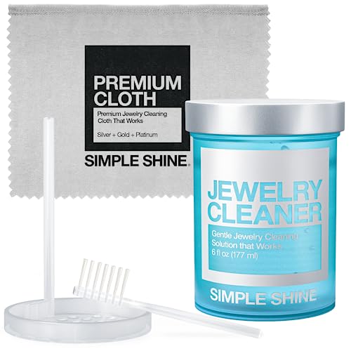 Simple Shine. Jewelry Cleaning Kit Polishing w/Cloth, Brush and Jewelry Cleaner Solution for all Jewelry. Gold, Silver, Diamond Ring Cleaner, Earring, Fine & Fashion Cleaning Made in the USA