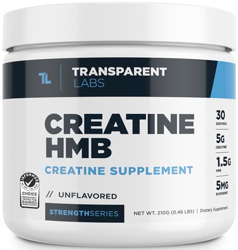 Transparent Labs Creatine HMB - Creatine Monohydrate Powder with HMB for Muscle Growth, Increased Strength, Enhanced Energy Output, and Improved Athletic Performance - 30 Servings, Unflavored