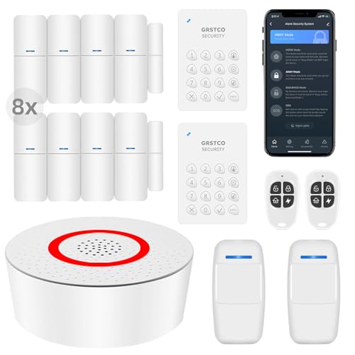 GRSICO Wireless Home Alarm System 15-Piece Kit, WiFi Alarm System for Home Security with Phone APP Alert (Alarm Siren, Keypad, Remote, Motion, and Door Sensors) for Home, Apartment, Work with Alexa