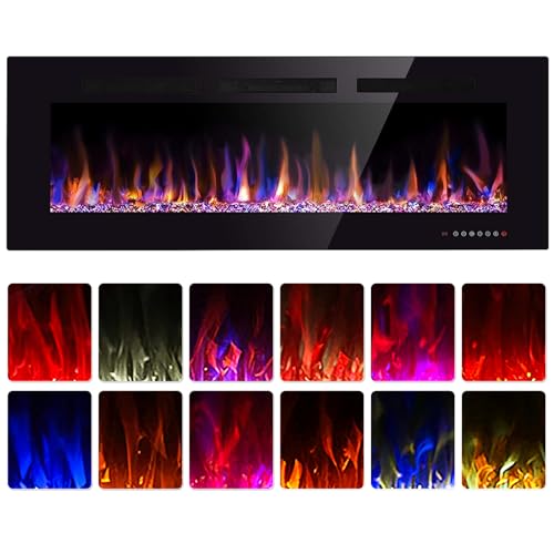 60' Electric Fireplace in-Wall Recessed and Wall Mounted 1500W Fireplace Heater and Linear Fireplace with Timer/Multicolor Flames/Touch Screen/Remote Control