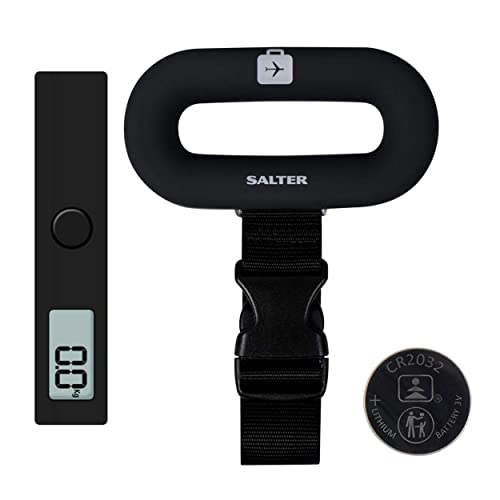 Salter 9500 BKDCTMEU16 Digital Luggage Scale - Portable Suitcase Weighing Scales, Easy Clip On Travel & Baggage/Bag Weight Scale, Max 88lbs/40kg, Battery Included, Soft Touch Handle, Lightweight