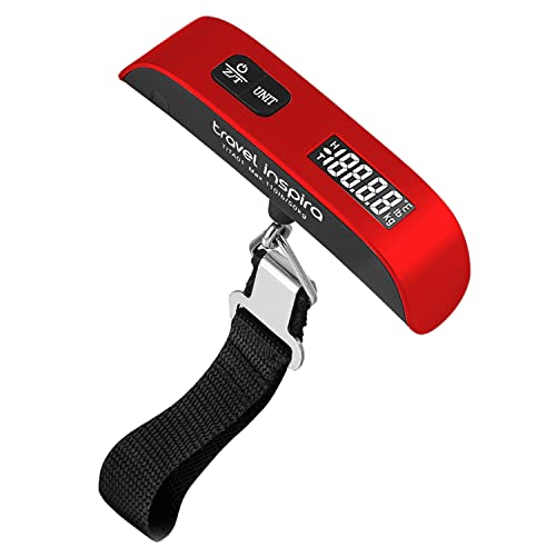 travel inspira Luggage Scale, Portable Digital Hanging Baggage Scale for Travel, Suitcase Weight Scale with Rubber Paint, 110 Pounds, Battery Included - Red