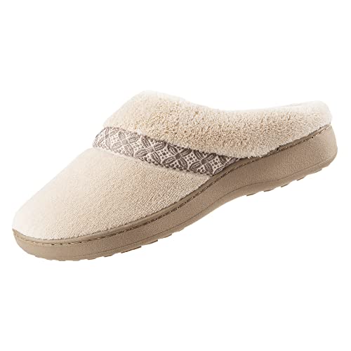 isotoner womens Classic Hoodback W Memory Foam Slipper, Sandtrap With White Flower Trim, 8.5-9 US