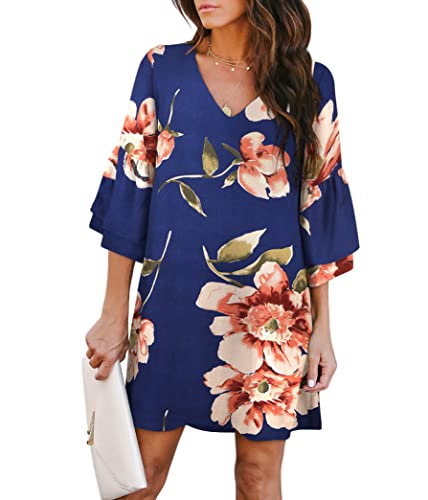 BELONGSCI Women's 2023 Summer Dress Sweet & Cute V-Neck Bell Sleeve Shift Dress Mini Dress, Perfect for Wedding or Graduation