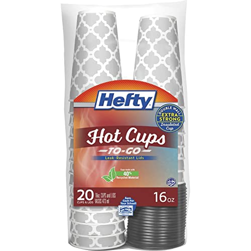 Hefty Paper Disposable Hot Cups with Lids, 16 Ounce, 20 Count