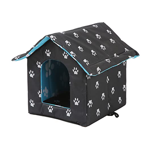 Outdoor Cat House, Cat Houses for Outdoor Cats, Weatherproof Warm and Insulated Cat House with Transparent Curtain Pet House, Stray Cats Shelter (Black,Small-Houses)