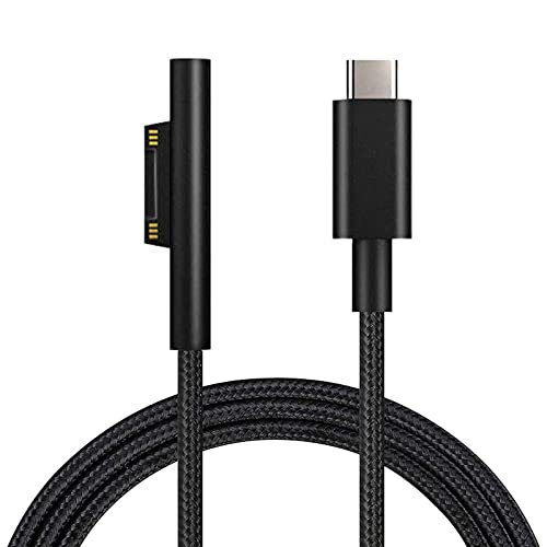 Sisyphy Nylon Braided Surface Connect to USB C Charging Cable, Compatible for Microsoft Surface Pro 7/6/5/4/3 Go3/2/1 Laptop4/3/2/1, Must Works with 45W 15V3A USB-C Charger (Black, 6ft)