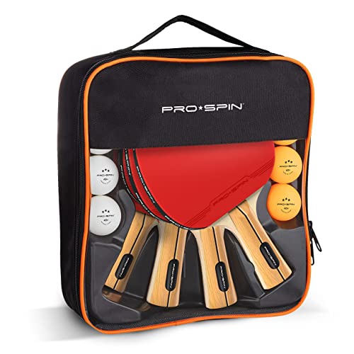 PRO-SPIN High-Performance Ping Pong Paddles Set of 4 - Premium Table Tennis Rackets, Pro Quality 3-Star Ping Pong Balls, Compact Storage Case - Great for Indoor & Outdoor Ping Pong Tables & Games