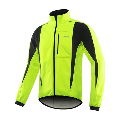 ARSUXEO Winter Warm UP Thermal Softshell Cycling Jacket Windproof Waterproof Bicycle Mountain Bike Clothes 15-K Green Size Large