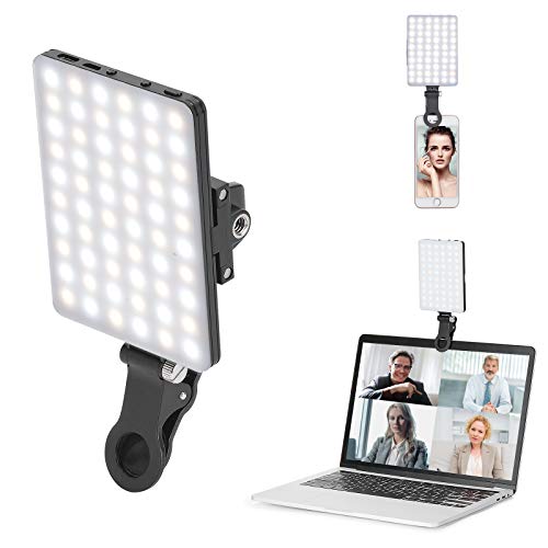 Newmowa 60 LED High Power Rechargeable Clip Fill Video Conference Light with Front & Back Clip, Adjusted 3 Light Modes for Phone, iPhone, Android, iPad, Laptop, for Makeup, TikTok, Selfie, Vlog