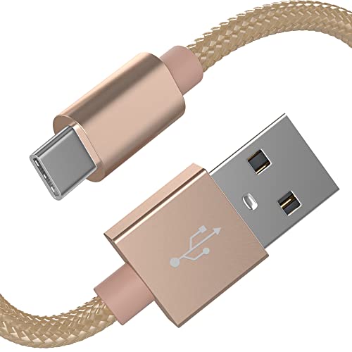 TALK WORKS USB C Cable 6ft Long Android Phone Charger Premium Nylon Braided Heavy Duty Type C Fast Charging Cord for Samsung Galaxy S21 / S20 / S10 / S9 / S8, Note, Pixel, Nintendo Switch - Gold