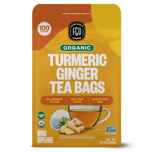 FGO Organic Turmeric Ginger Tea, Eco-Conscious Tea Bags, 100 Count, Packaging May Vary (Pack of 1)