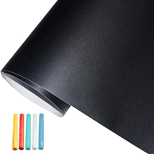 Chalkboard Wallpaper Stick and Peel: Classroom Chalk Board Paint Self Adhesive Wall Paper Removable Blackboard Stickers Chalkboard Signs with 8 Colorful Chalks (Black,17.5' x 78.7')
