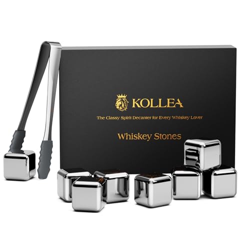 Kollea Whiskey Stones, 8 Pack Stainless Steel Whiskey Chilling Rocks, Reusable Ice Cube for Drinking, Mens Stocking Stuffers for Him