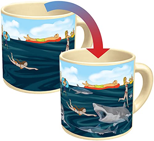 Shark! Heat Changing Mug - Add Coffee or Tea and Sharks Lurking Under the Water Appear - Comes in a Fun Gift Box