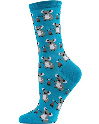 MeMoi Camping Koalas Rayon Blend Crew Socks Deep Lagoon 9-11