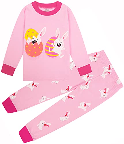 Easter Pajamas Toddler Cute Pjs Girls Bunny Pajamas 100% Cotton Kids Winter Pjs Long Sleeve Baby Clothes for Rabbit 4T/6697