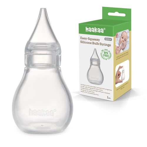 Haakaa Silicone Baby Nasal Aspirator | Nose Bulb Syringe | Easy-Squeezy Baby Nose Cleaner, 0m+ Newborn Infant &Toddler - BPA Free Silicone