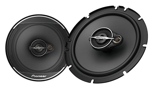 PIONEER A-Series TS-A1671F, 3-Way Coaxial Car Audio Speakers, Full Range, Clear Sound Quality, Easy Installation and Enhanced Bass Response, Black and Gold Colored 6.5” Round Speakers