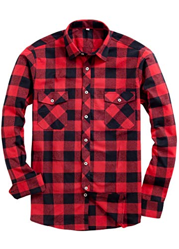 Alimens & Gentle Men's Button Down Regular Fit Long Sleeve Plaid Flannel Casual Shirts Color: Red, Size: XXX-Large/Tall