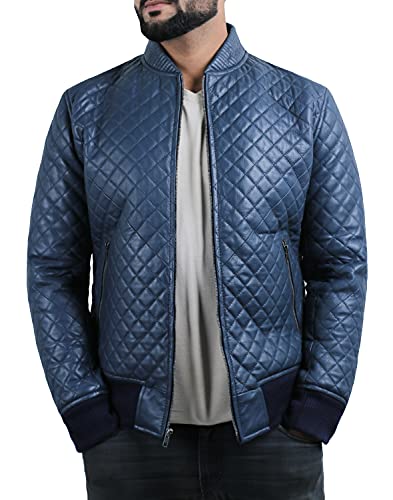 Laverapelle Men's Genuine Lambskin Leather Jacket (Navy Blue, Extra Large, Color Cotton Lining) - 1801006