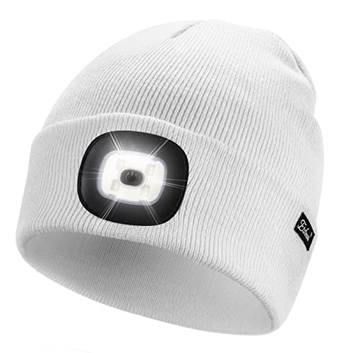 Etsfmoa Unisex Beanie with The Light Gifts for Men Dad Father USB Rechargeable Caps White
