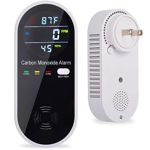 Carbon Monoxide Detector Plug in Wall, WESHLGD Portable Carbon Monoxide Detector for Travel, 3-in-1 CO Detector for Home and Travel Camping(CO Gas Meter Temperature Humidity Sensor)