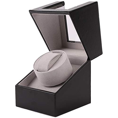 Aokelily Automatic Single Watch Winder, in Wood Shell and Black Leather/Carbon Fiber Leather, Japanese Motor